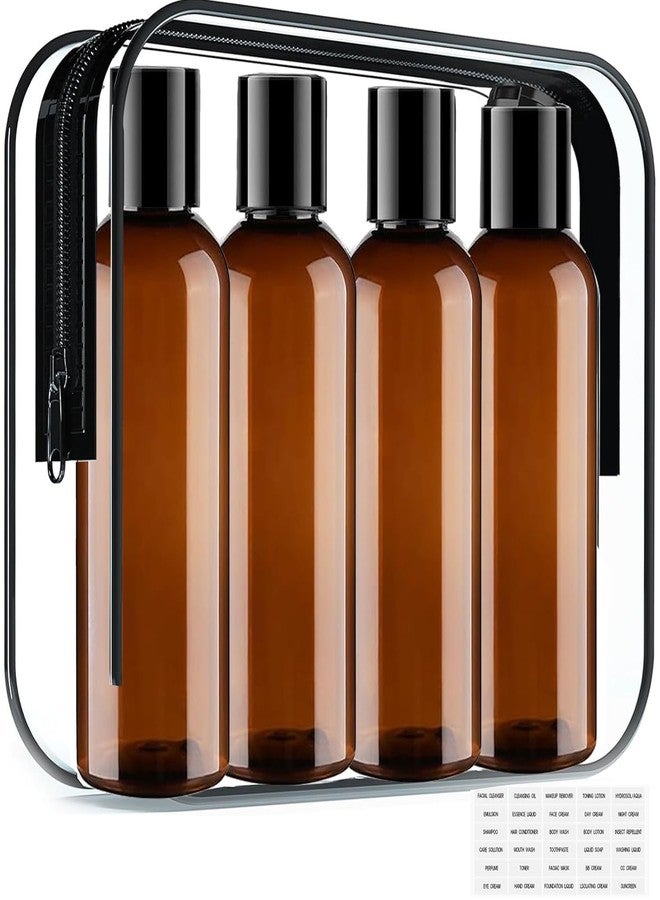 Moonlik Toiletry Travel Bottles, 4Pack 3.4oz/100ml - Squeezable Plastic Containers with Flip Caps - Refillable Cosmetic Kit for Shampoo, Conditioner, Lotion, and Travel Essential- Brown - Image 1